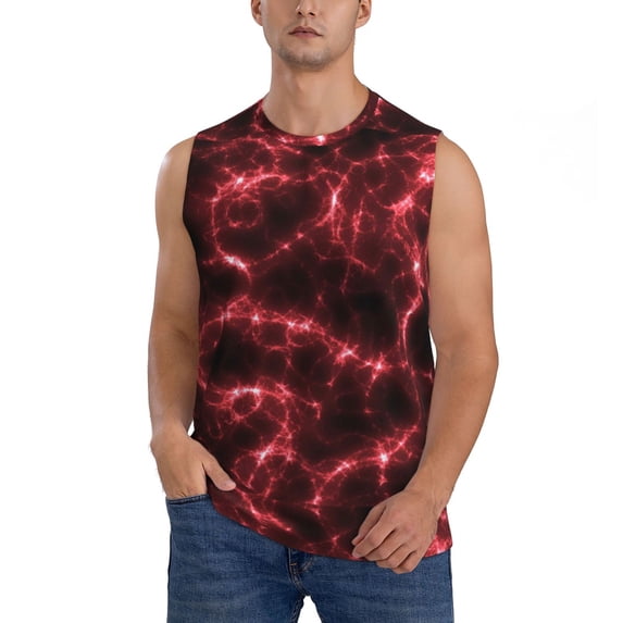 Haiem Men's Red Line Print Tank Tops Summer Sleeveless Cut Off Workout T-Shirts Fitness Vest Athletic Undershirts-XX-Large