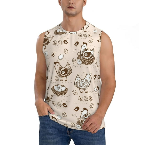 Haiem Men's Retro Rooster Print Tank Tops Summer Sleeveless Cut Off Workout T-Shirts Fitness Vest Athletic Undershirts-X-Large