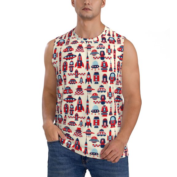 Haiem Men's Rocket Pattern Print Tank Tops Summer Sleeveless Cut Off Workout T-Shirts Fitness Vest Athletic Undershirts-Medium