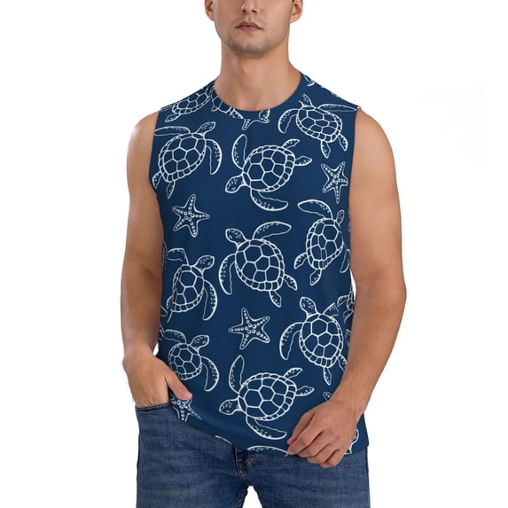Haiem Men's Sea Turtle Print Tank Tops Summer Sleeveless Cut Off Workout T-Shirts Fitness Vest Athletic Undershirts-X-Large