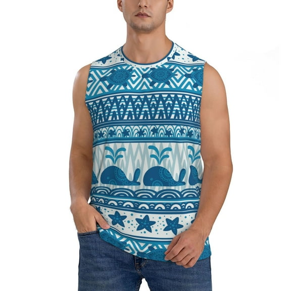 Haiem Men's Sea Underwater Animals Print Tank Tops Summer Sleeveless Cut Off Workout T-Shirts Fitness Vest Athletic Undershirts-Medium