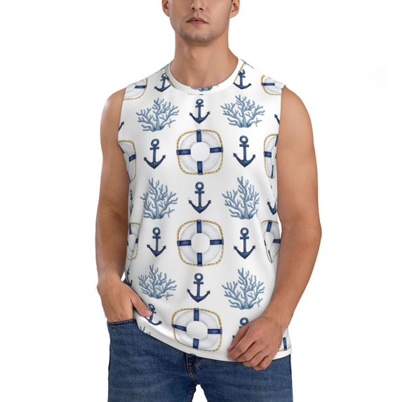 Haiem Men's Sea Vacations Print Tank Tops Summer Sleeveless Cut Off Workout T-Shirts Fitness Vest Athletic Undershirts-Small
