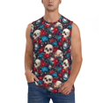thumbnail image 1 of Haiem Men's Skull red flower blue Print Tank Tops Summer Sleeveless Cut Off Workout T-Shirts Fitness Vest Athletic Undershirts-Large, 1 of 8