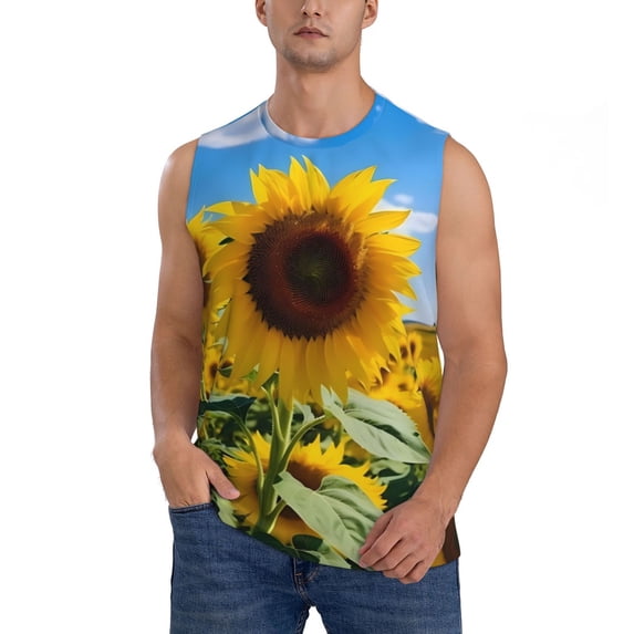 Haiem Men's Sky Golden Sunflower Field B Print Tank Tops Summer Sleeveless Cut Off Workout T-Shirts Fitness Vest Athletic Undershirts-3X-Large