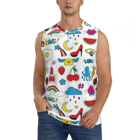 Haiem Men's Summer Print Tank Tops Summer Sleeveless Cut Off Workout T-Shirts Fitness Vest Athletic Undershirts-XX-Large