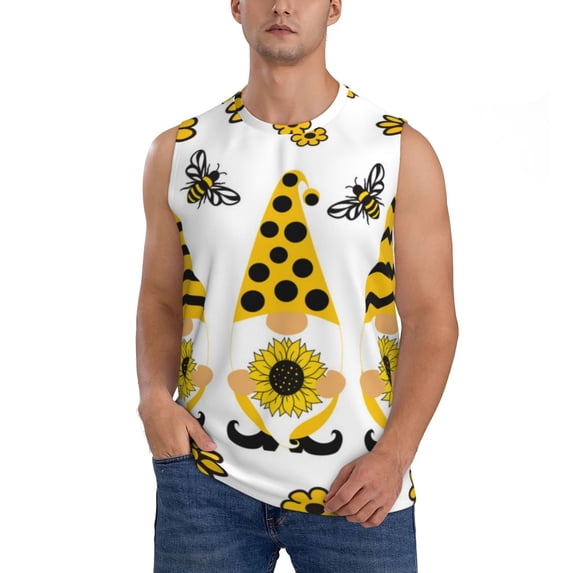 Haiem Men's Sunflower Gnome Print Tank Tops Summer Sleeveless Cut Off Workout T-Shirts Fitness Vest Athletic Undershirts-Medium