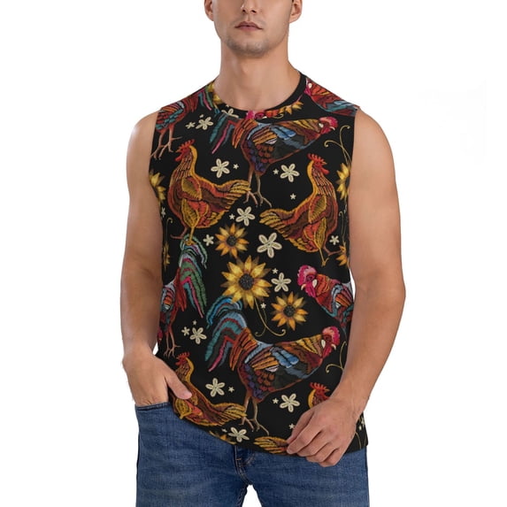 Haiem Men's Sunflower Rooster Print Tank Tops Summer Sleeveless Cut Off Workout T-Shirts Fitness Vest Athletic Undershirts-Small