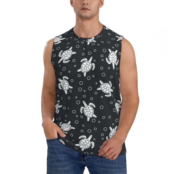 Haiem Men's Turtle Print Tank Tops Summer Sleeveless Cut Off Workout T-Shirts Fitness Vest Athletic Undershirts-XX-Large
