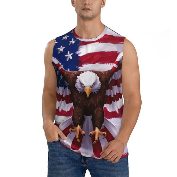 Haiem Men's USA Eagle with Spread Wings Print Tank Tops Summer Sleeveless Cut Off Workout T-Shirts Fitness Vest Athletic Undershirts-Medium