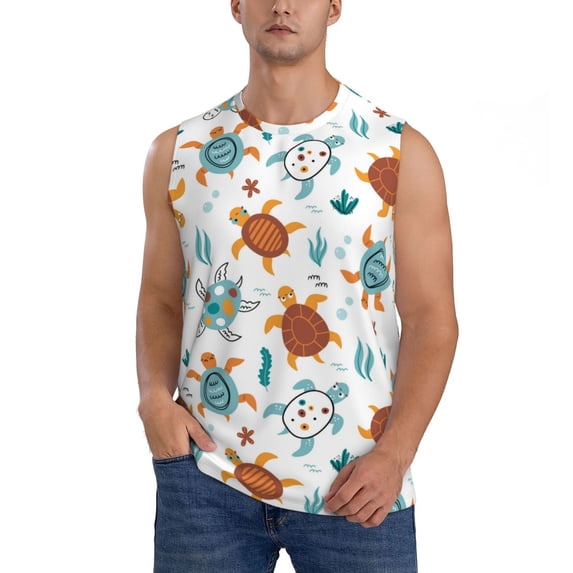Haiem Men's Various Turtle Print Tank Tops Summer Sleeveless Cut Off Workout T-Shirts Fitness Vest Athletic Undershirts-XX-Large