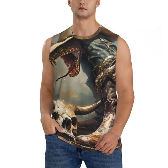 Haiem Men's Western Cowboy Snake Ram Skull Print Tank Tops Summer Sleeveless Cut Off Workout T-Shirts Fitness Vest Athletic Undershirts-Large