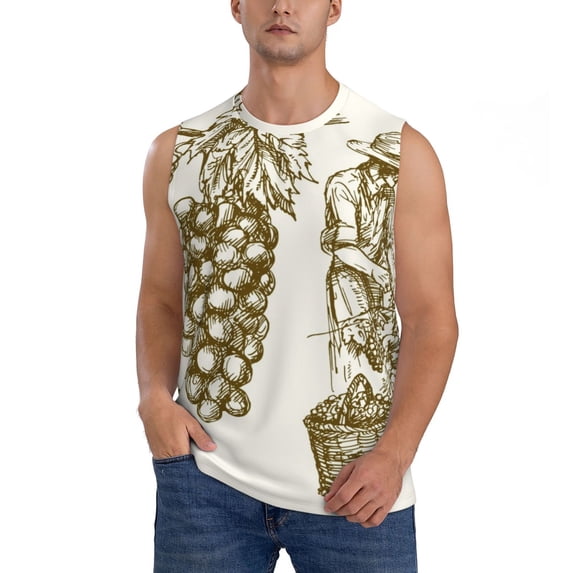 Haiem Men's Workers Cutting Grapes From Vineyard Print Tank Tops Summer Sleeveless Cut Off Workout T-Shirts Fitness Vest Athletic Undershirts-3X-Large