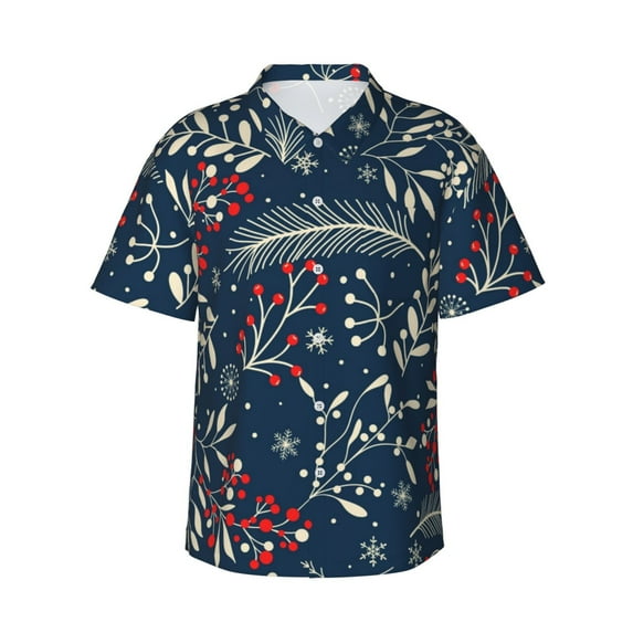 Haiem Merry Christmas Printed Hawaiian Shirt for Men - Men’s Casual Beach Summer Shirts - Stretch Fabric with Modern Fit-Large