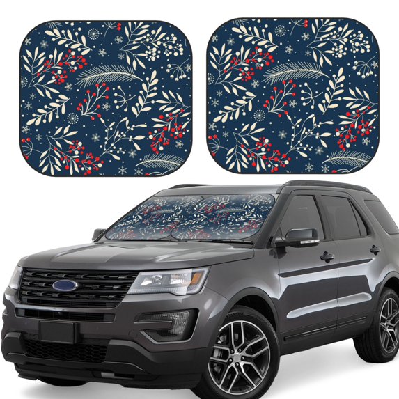 Haiem Merry Christmas Winter Leaves Snowflakes Car Windshield Sun Shade (2 Pieces) Foldable Windshield Sun Shade Car Accessories for Truck SUV Pickup-Medium