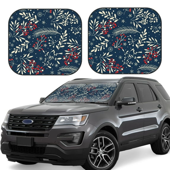 Haiem Merry Christmas Winter Leaves Snowflakes Car Windshield Sun Shade (2 Pieces) Foldable Windshield Sun Shade Car Accessories for Truck SUV Pickup-Small