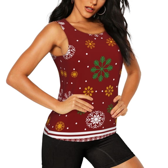 Haiem Merry Christmas Workout Tank Tops for Women, Athletic Sports Slim-Fit Tank Tops, Compression Sleeveless Dry Fit Shirts,Athletic Shirt-Large