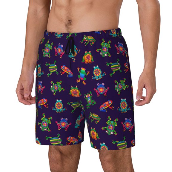 Haiem Mexican Frogs Mens Swim Trunks with Compression Liner 2 in 1 Swimming Shorts Stretch Swimwear Quick Dry,Board Shorts-Small