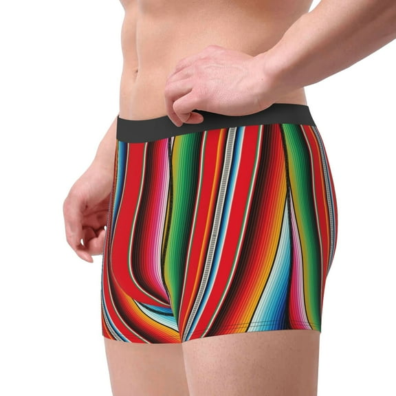 Haiem Mexican Serape Blanket Stripes Men's Boxer Briefs, Every Day Comfort Stretch Cotton Moisture-Wicking Underwear-X-Large