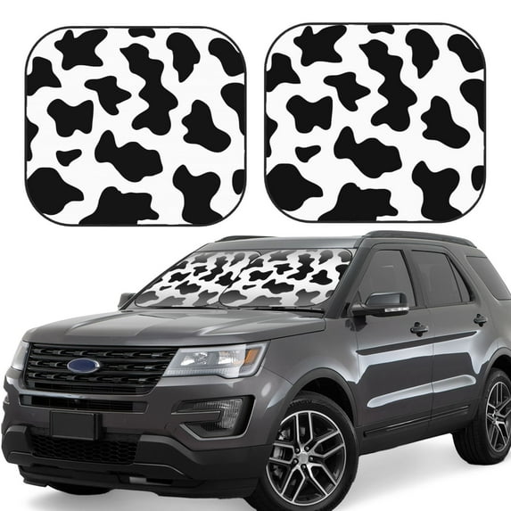 Haiem Milk Cow Windshield Sun Shade: Universal Foldable 2-Piece Car Front Window Sunshade - Blocks Uv Rays, And Reduces Heat,Essential Car Accessory Large