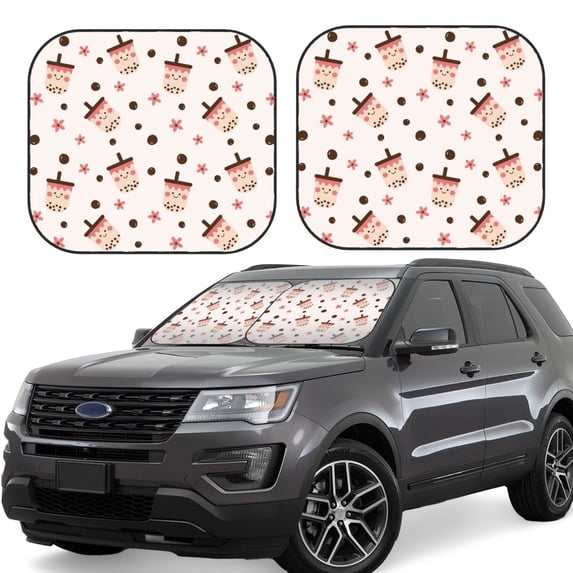Haiem Milk Tea Car Windshield Sun Shade (2 Pieces) Foldable Windshield Sun Shade Car Accessories for Truck SUV Pickup-Small