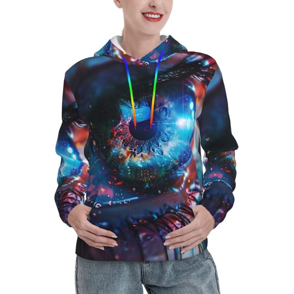 Haiem Modern Colorful Eyes for Women's Fashion Hoodies & Sweatshirts with Kangaroo Pocket,Hooded Sweatshirt with Eye-catching Drawstrings-Small