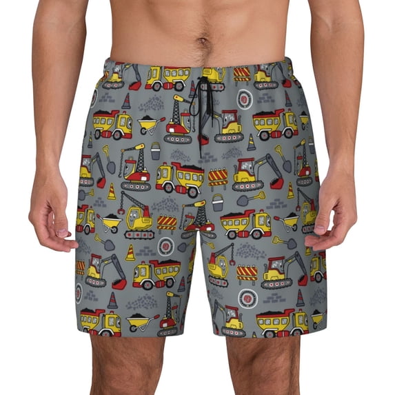 Haiem Modern Excavator Mens Swim Trunks with Compression Liner 2 in 1 Swimming Shorts Stretch Swimwear Quick Dry,Board Shorts-Large