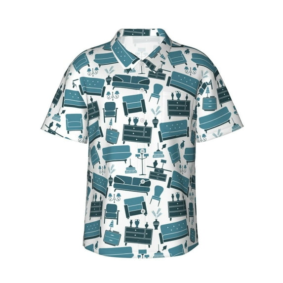 Haiem Modern Furniture Printed Hawaiian Shirt for Men - Men’s Casual Beach Summer Shirts - Stretch Fabric with Modern Fit-X-Large