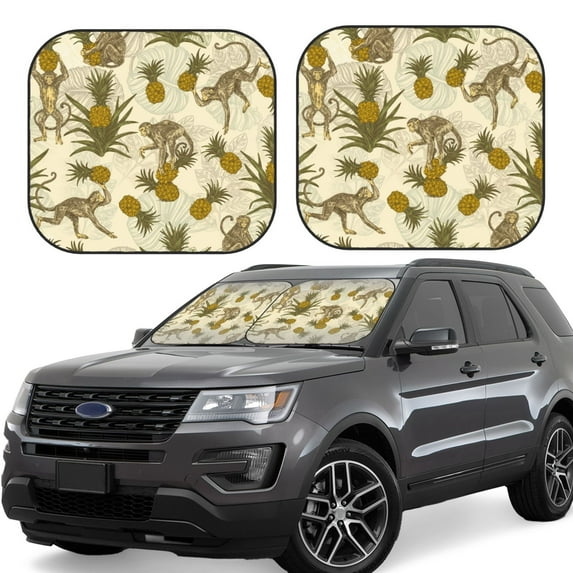 Haiem Monkeys and Pinealpples Car Windshield Sun Shade (2 Pieces) Foldable Windshield Sun Shade Car Accessories for Truck SUV Pickup-Medium