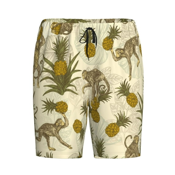 Haiem Monkeys and Pinealpples Men's Pajama Short with Soft Woven Cotton Elastic Waistband Sleep Short-X-Large