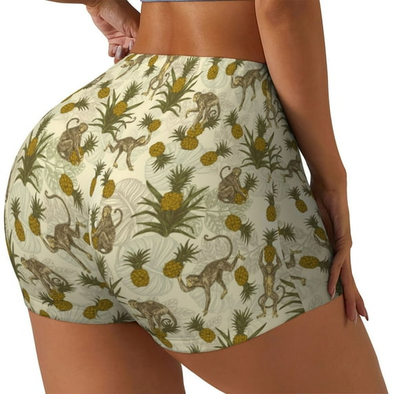 Haiem Monkeys and Pinealpples No Front Seam Biker Shorts for Women Yoga Workout Gym Bike Shorts with Tummy Control Moisture-Wicking-