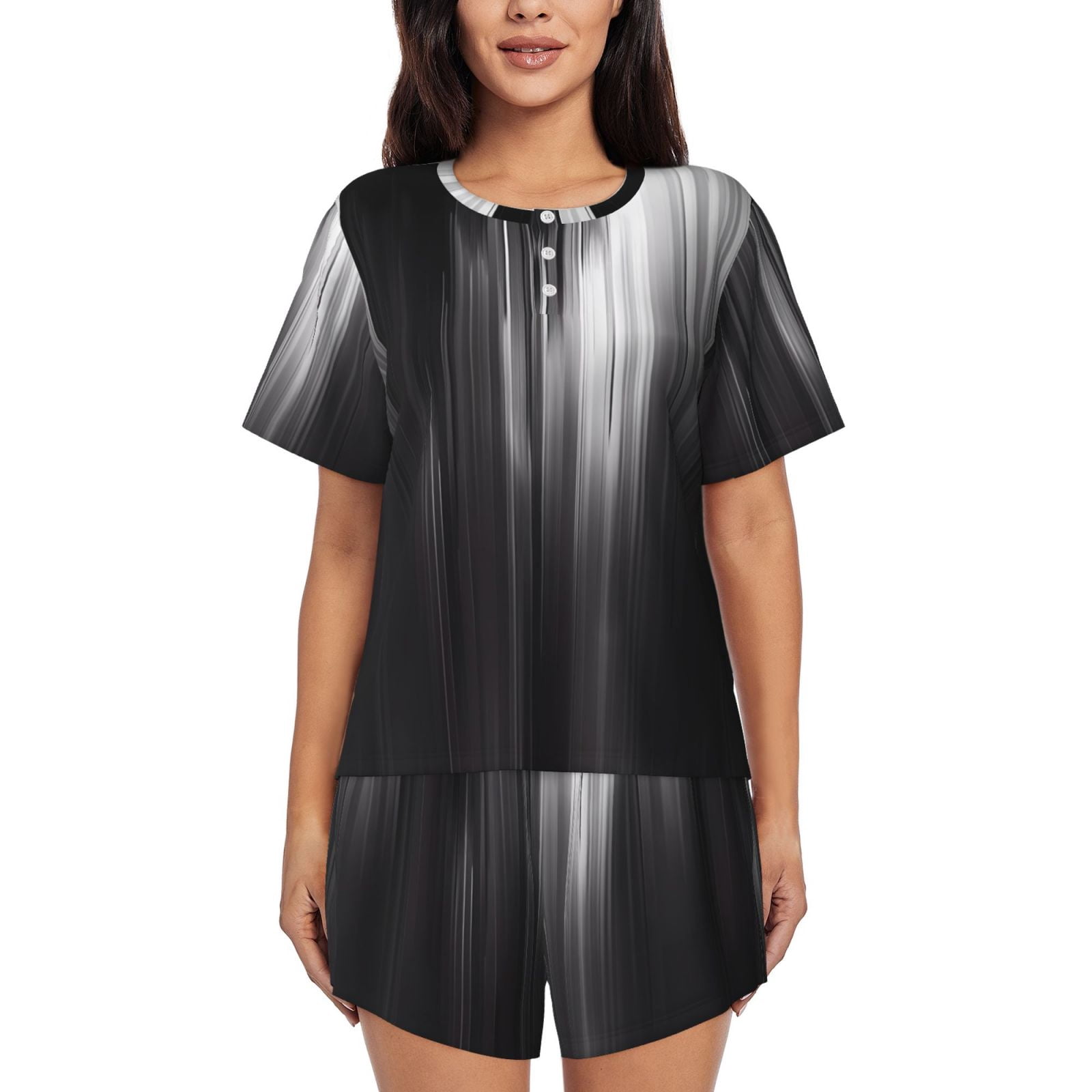 Haiem Monochrome Abstract Lines Pattern Pajama Set for Women 2 Piece ...