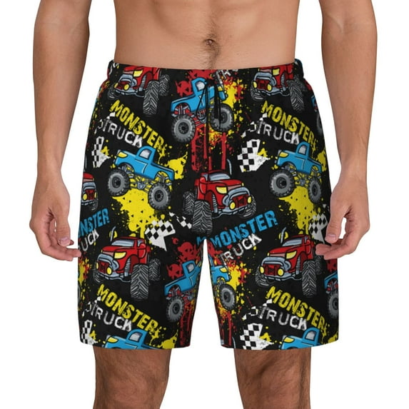 Haiem Monster Car Mens Swim Trunks with Compression Liner 2 in 1 Swimming Shorts Stretch Swimwear Quick Dry,Board Shorts-XX-Large