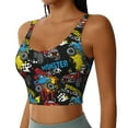 thumbnail image 1 of Haiem Monster Car Pattern Womens Sports Bra - U Neck Padded Low Impact Yoga Bra Workout Crop Top Gym Moisture-Wicking Workout Vest -XX-Large, 1 of 9