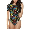 thumbnail image 1 of Haiem Monster Car Women's Crew Neck Short Sleeve Bodysuit Tops Stretchy Slim Basic-X-Large, 1 of 9