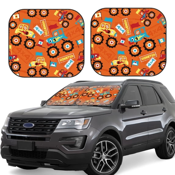 Haiem Monster Truck Car Windshield Sun Shade (2 Pieces) Foldable Windshield Sun Shade Car Accessories for Truck SUV Pickup-Small