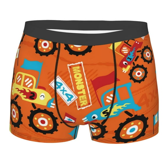 Haiem Monster Truck Men's Boxer Briefs, Every Day Comfort Stretch Cotton Moisture-Wicking Underwear-Small