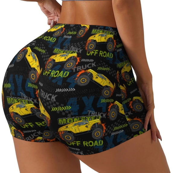 Haiem Monster Truck1 No Front Seam Biker Shorts for Women Yoga Workout Gym Bike Shorts with Tummy Control Moisture-Wicking-Large