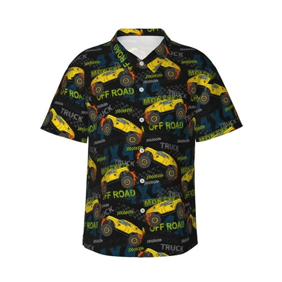 Haiem Monster Truck1 Printed Hawaiian Shirt for Men - Men’s Casual Beach Summer Shirts - Stretch Fabric with Modern Fit-Large