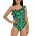 thumbnail image 1 of Haiem Monstera Leaves Women's One Piece Swimsuits Tummy Control One Shoulder Bathing Suits Ruffle Swimwear-Medium, 1 of 8