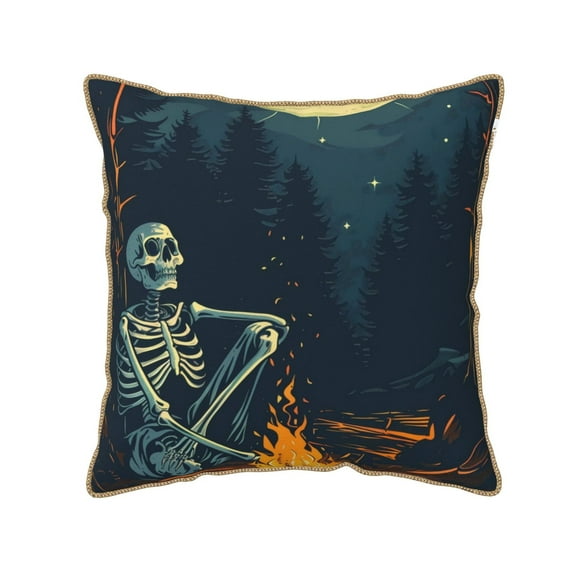 Haiem Moonlit Skeleton Campfire Print Velvet Soft Solid Decorative Square Throw Pillow Covers Set with Elegant Piping Christmas Cushion Case for Sofa Bedroom Car-20"x20"