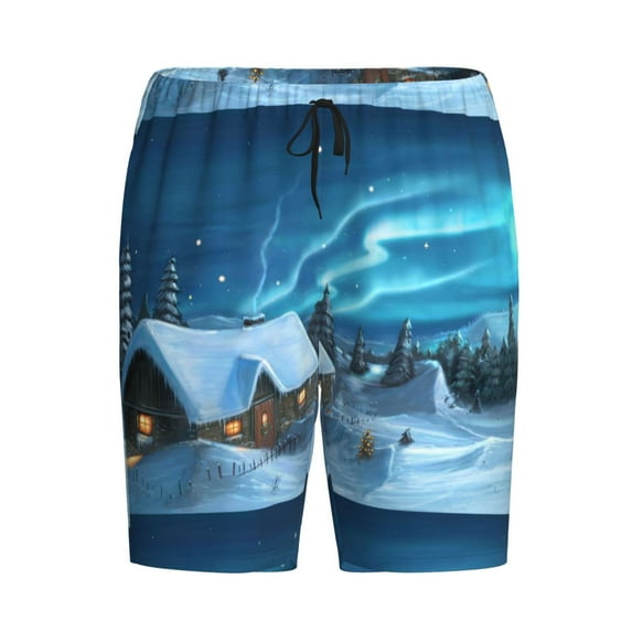 Haiem Mountain Cottage In Snow Men's Pajama Short with Soft Woven Cotton Elastic Waistband Sleep Short-XX-Large
