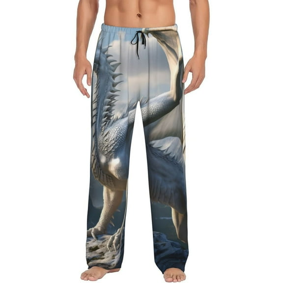 Haiem Mountain White Dragon Men's Pajama Pants Ultra Lightweight Pjs Bottoms Sleepwear Bottom Pants With Pocket Drawstring-XX-Large