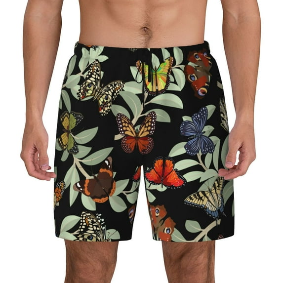 Haiem Multicolored Butterflies Mens Swim Trunks with Compression Liner 2 in 1 Swimming Shorts Stretch Swimwear Quick Dry,Board Shorts-3X-Large