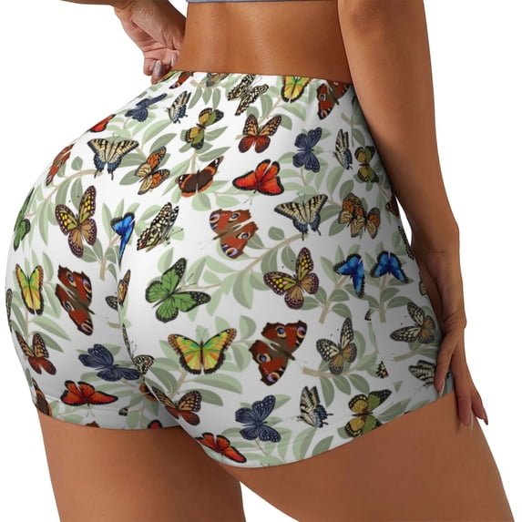Haiem Multicolored Butterflies No Front Seam Biker Shorts for Women Yoga Workout Gym Bike Shorts with Tummy Control Moisture-Wicking-X-Large