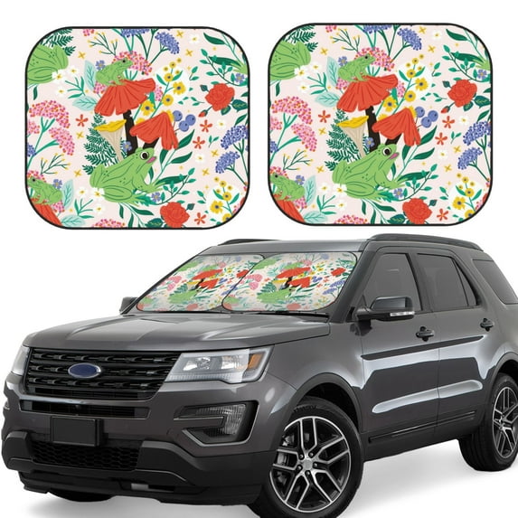 Haiem Mushroom And Frogs Windshield Sun Shade: Universal Foldable 2-Piece Car Front Window Sunshade - Blocks Uv Rays, And Reduces Heat,Essential Car Accessory Medium