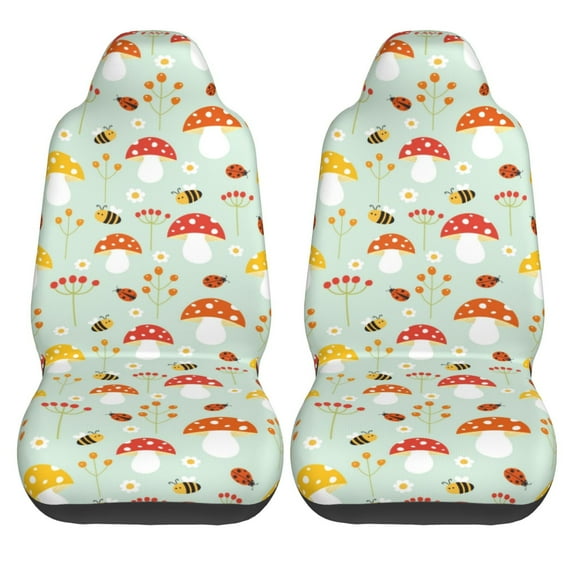 Haiem Mushroom Bee Printed Car Seat Covers Set of 2, Universal Fit Car Seat Covers,Protective Seat Covers,Comfortable Car Seat Covers, Easy Installation Seat Covers