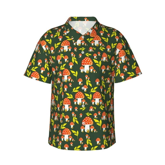 Haiem Mushroom Leaf Printed Hawaiian Shirt for Men - Men’s Casual Beach Summer Shirts - Stretch Fabric with Modern Fit-3X-Large