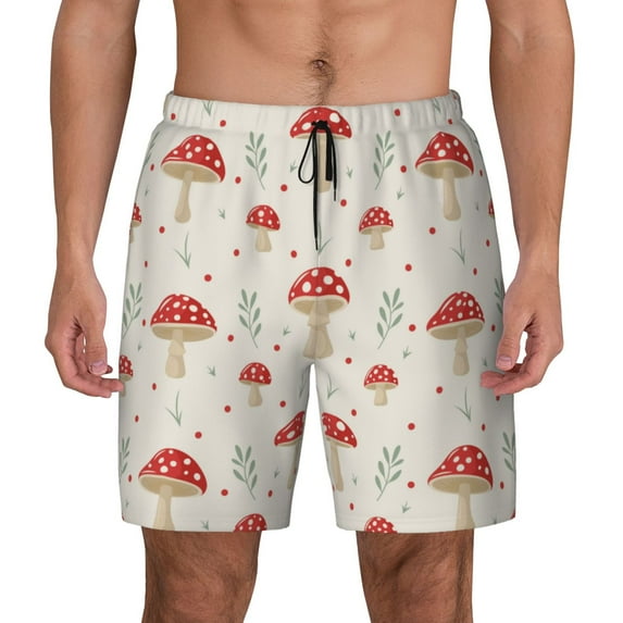 Haiem Mushroom Mens Swim Trunks with Compression Liner 2 in 1 Swimming Shorts Stretch Swimwear Quick Dry,Board Shorts-Large