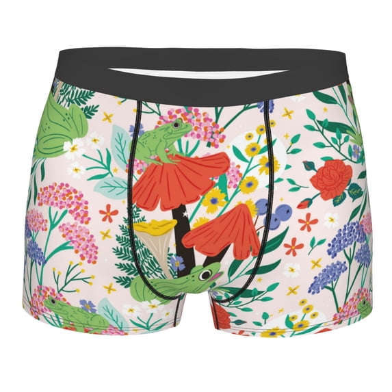 Haiem Mushroom and Frogs Men's Boxer Briefs, Every Day Comfort Stretch Cotton Moisture-Wicking Underwear-Small