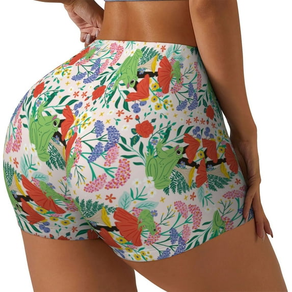 Haiem Mushroom and Frogs No Front Seam Biker Shorts for Women Yoga Workout Gym Bike Shorts with Tummy Control Moisture-Wicking-XX-Large